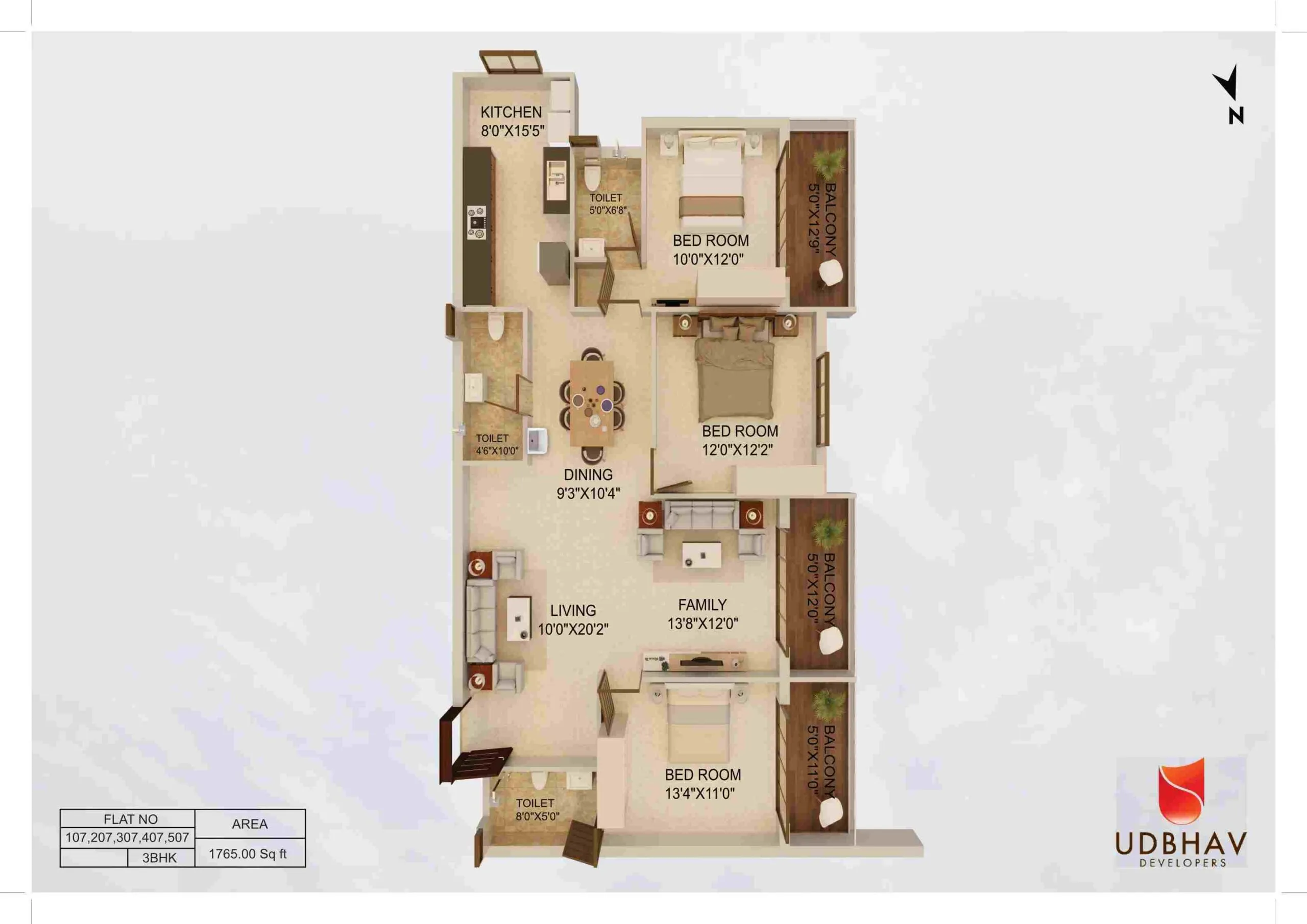 3BHK 1810 Sft (Top View)